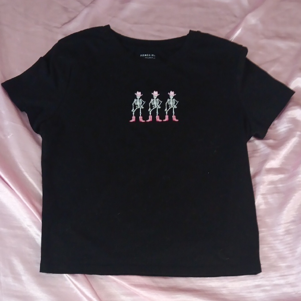 Black Tee with Pink Skeleton Design